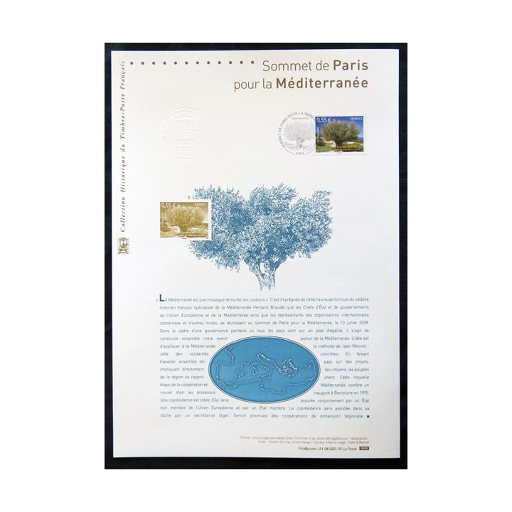 Documents philatéliques officiels la Poste : Sommet de Paris pour la méditerranée