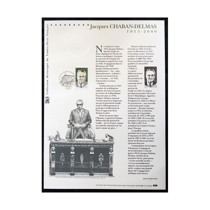 Documents philatéliques officiels la Poste : Jacques Chaban-Delmas 1915-2000