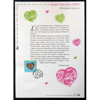 Documents philatéliques officiels la Poste : Saint Valentin 2001, Christian Lacroix