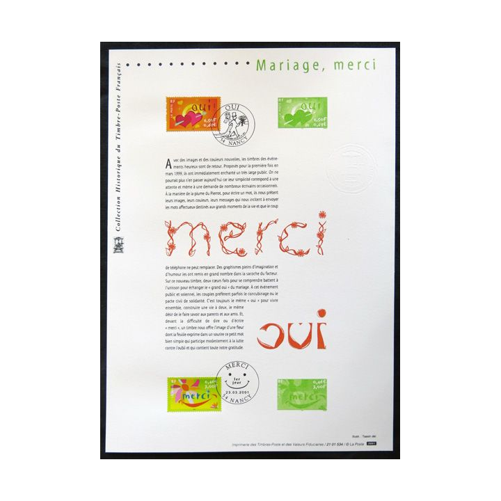 Documents philatéliques officiels la Poste : Mariage, Merci