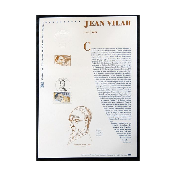 Documents philatéliques officiels la Poste : Jean Vilar 1912-1971
