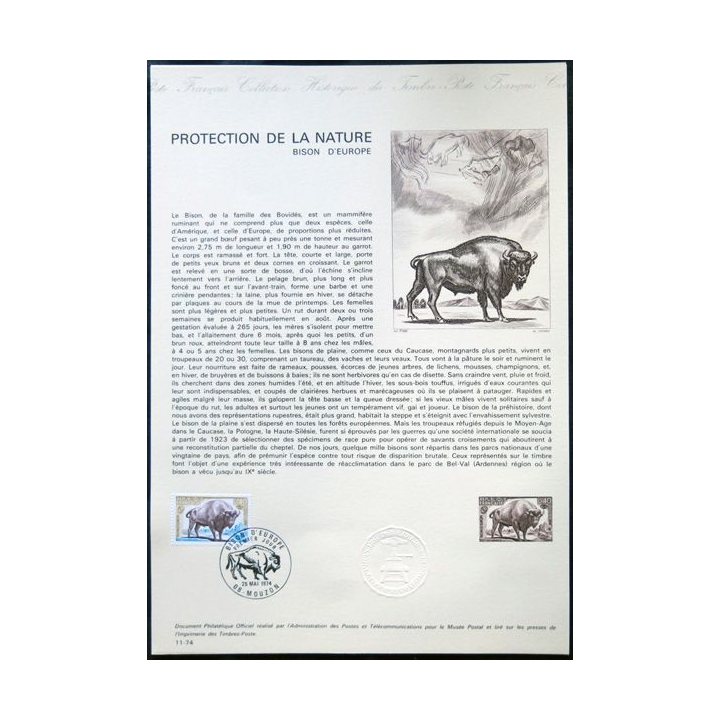 Documents philatéliques officiels la Poste : Protection de la nature "Bison d'Europe"