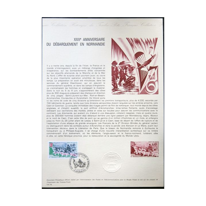 Documents philatéliques officiels la Poste : XXX° Anniversaire du débarquement en Normandie