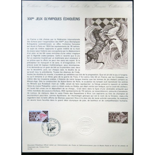 Documents philatéliques officiels la Poste : XXI° Jeux olympiques échiquéens