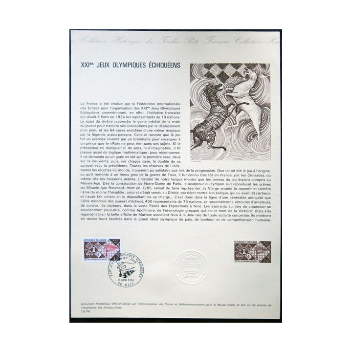 Documents philatéliques officiels la Poste : XXI° Jeux olympiques échiquéens