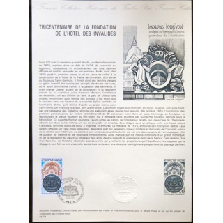 Documents philatéliques officiels la Poste : Tricentenaire de la fondation de l'Hôtel des Invalides