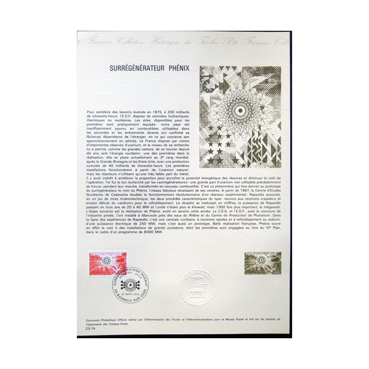 Documents philatéliques officiels la Poste : Surrégénérateur Phénix