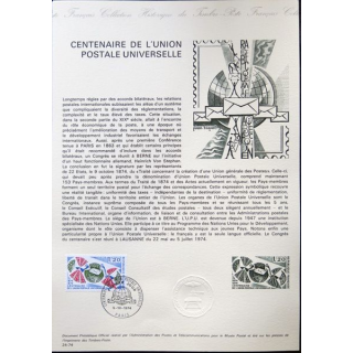 Documents philatéliques officiels la Poste : Centenaire de l'union postale universelle