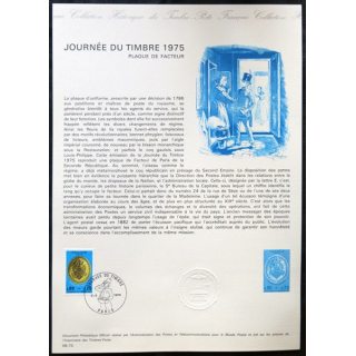 Documents philatéliques officiels la Poste : Journée du timbre 1975, plaque de facteur