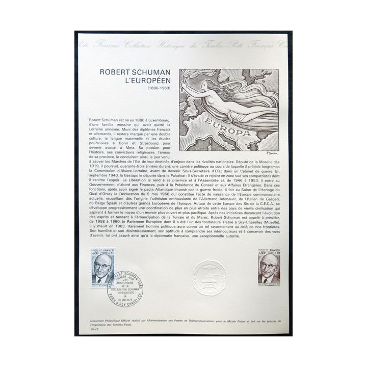 Documents philatéliques officiels la Poste : Robert Schuman l'européen 1886-1963