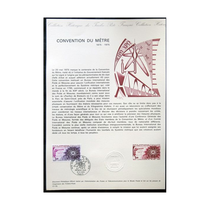 Documents philatéliques officiels la Poste : Convention du mètre 1875-1975