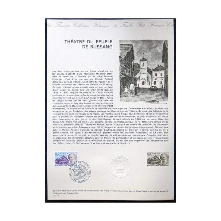 Documents philatéliques officiels la Poste : Théâtre du peuple de Bussang