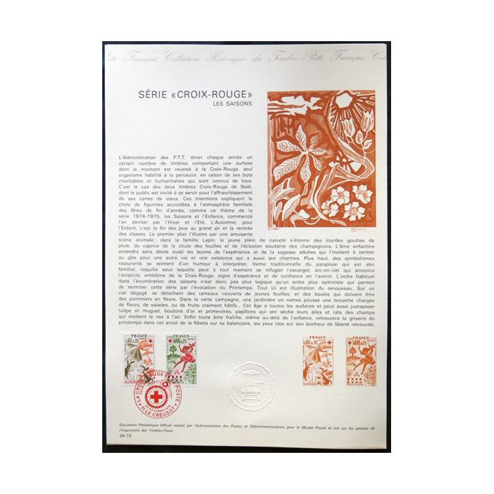 Documents philatéliques officiels la Poste : Série "Croix Rouge" Les saisons
