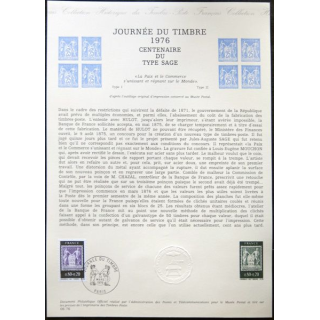 Documents philatéliques officiels la Poste : Journée du timbre 1976, centenaire du type sage