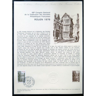 Documents philatéliques officiels la Poste : Rouen 1976, 49° congrès de la fédération des sociétés philatéliques françaises