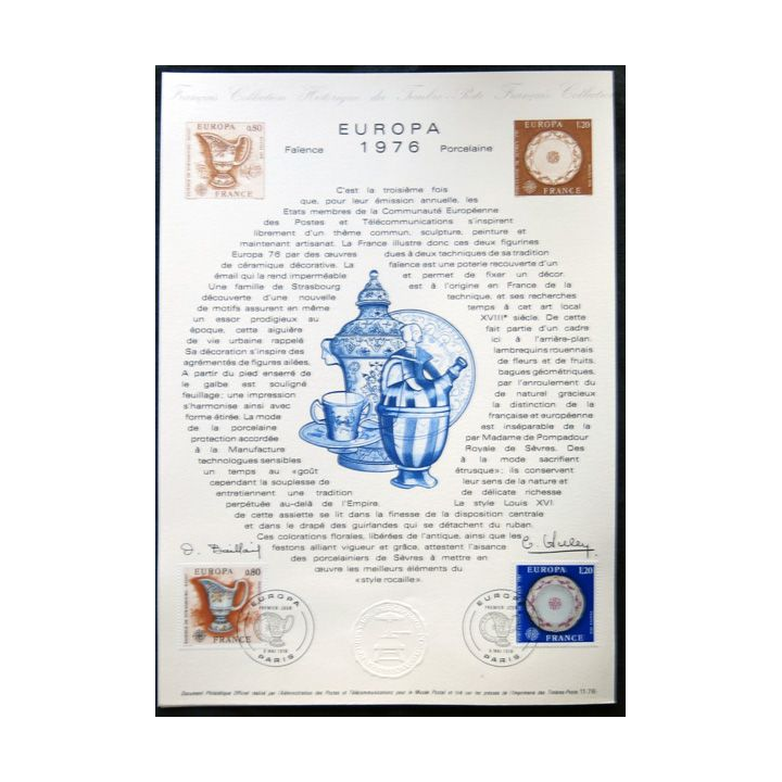 Documents philatéliques officiels la Poste : Europa 1976, Faïence Porcelaine