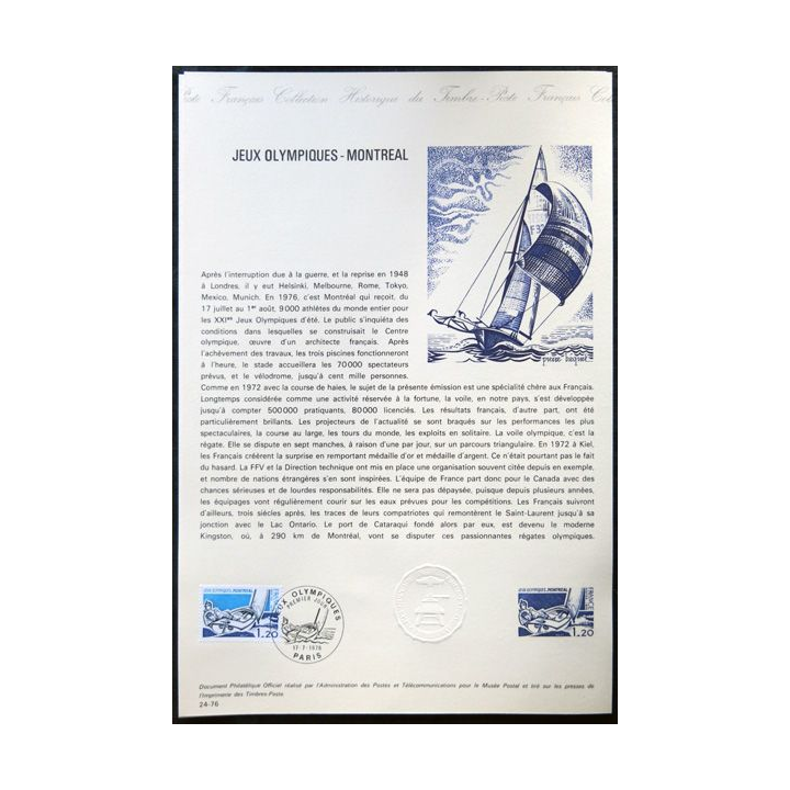 Documents philatéliques officiels la Poste : Jeux Olympiques-Montréal