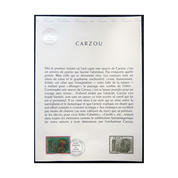 Documents philatéliques officiels la Poste : Carzou (double page)