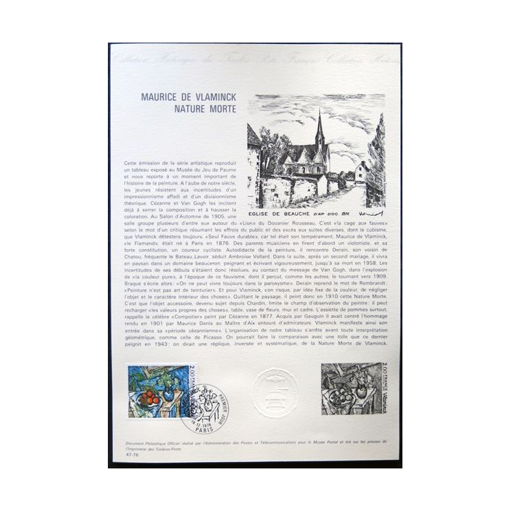 Documents philatéliques officiels la Poste : Maurice de Wlaminck, Nature morte