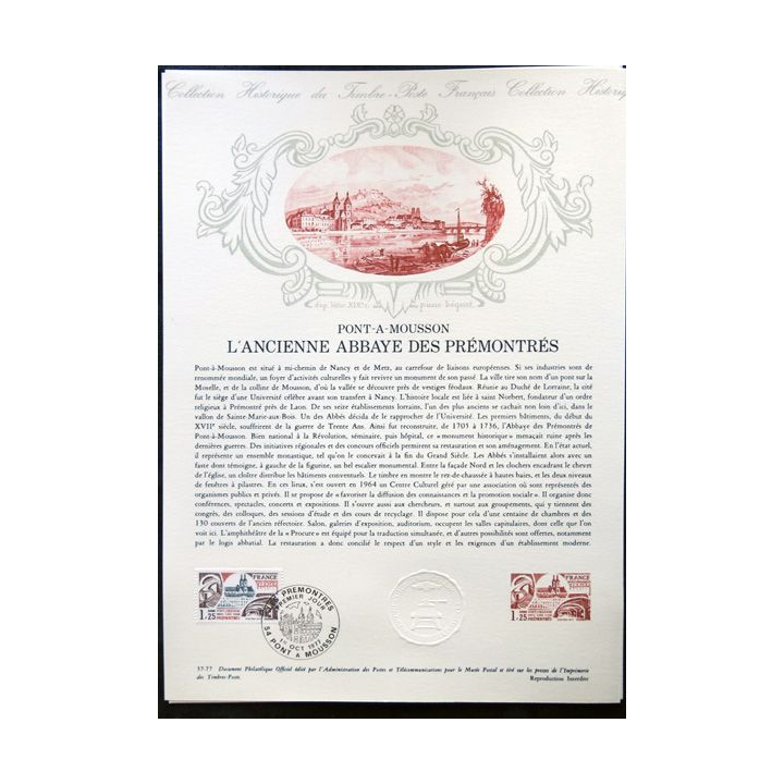 Documents philatéliques officiels la Poste : L'Ancienne Abbaye des Prémontrés, Pont-à-Mousson