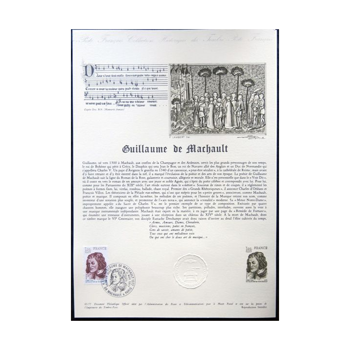 Documents philatéliques officiels la Poste :Guillaume de Machault