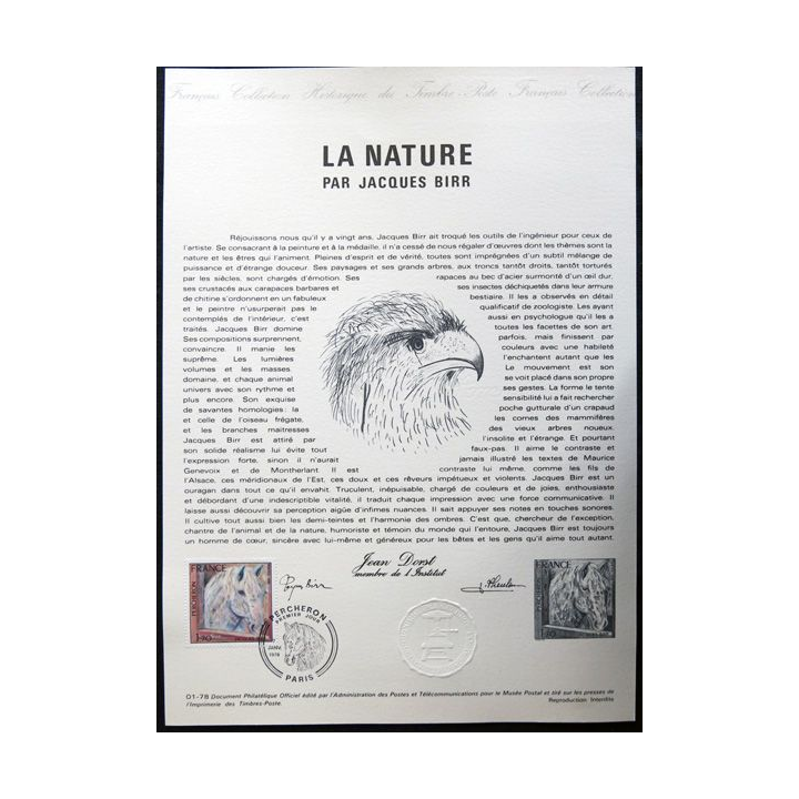 Documents philatéliques officiels la Poste : La Nature par Jacques Birr