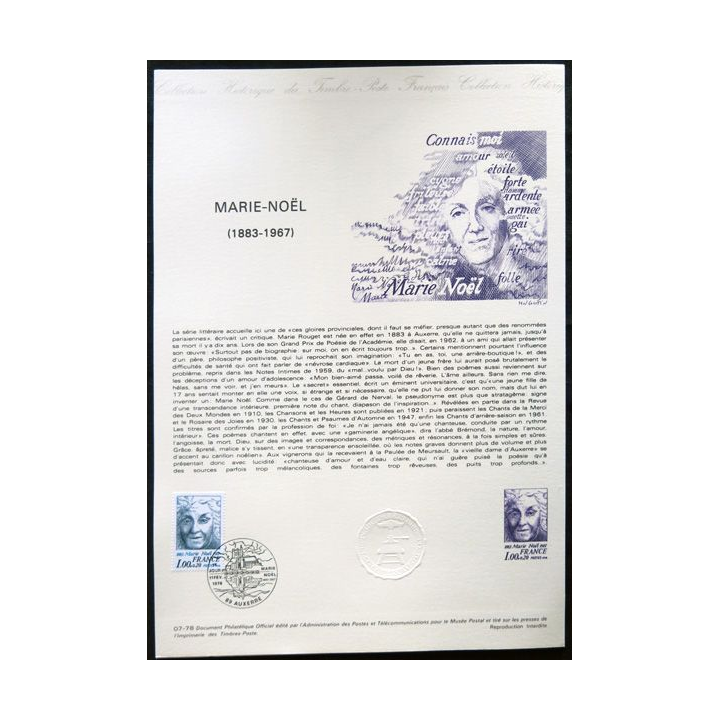 Documents philatéliques officiels la Poste : Marie-Noël,1883-1967