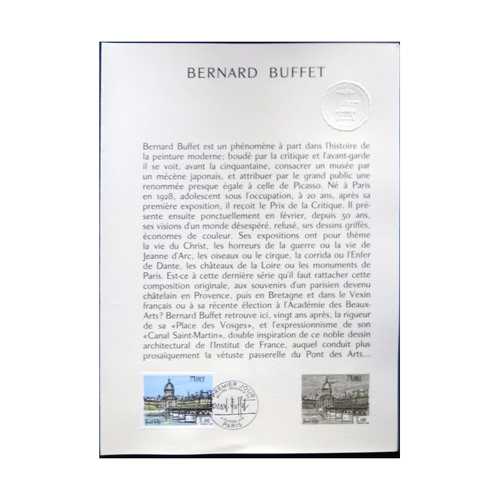 Documents philatéliques officiels la Poste : Bernard Buffet (double page)