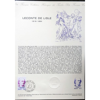 Documents philatéliques officiels la Poste : Leconte de Lisle 1818-1894