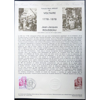 Documents philatéliques officiels la Poste : Voltaire 1778-1978, Jean-Jacques Rousseau