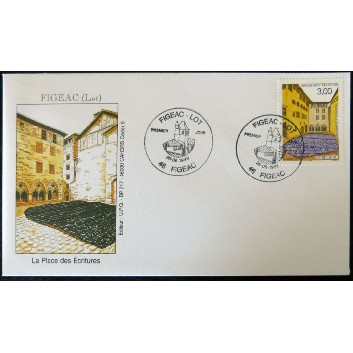 Enveloppe premier jour : Figeac, La Place des Ecritures 26/06/1999