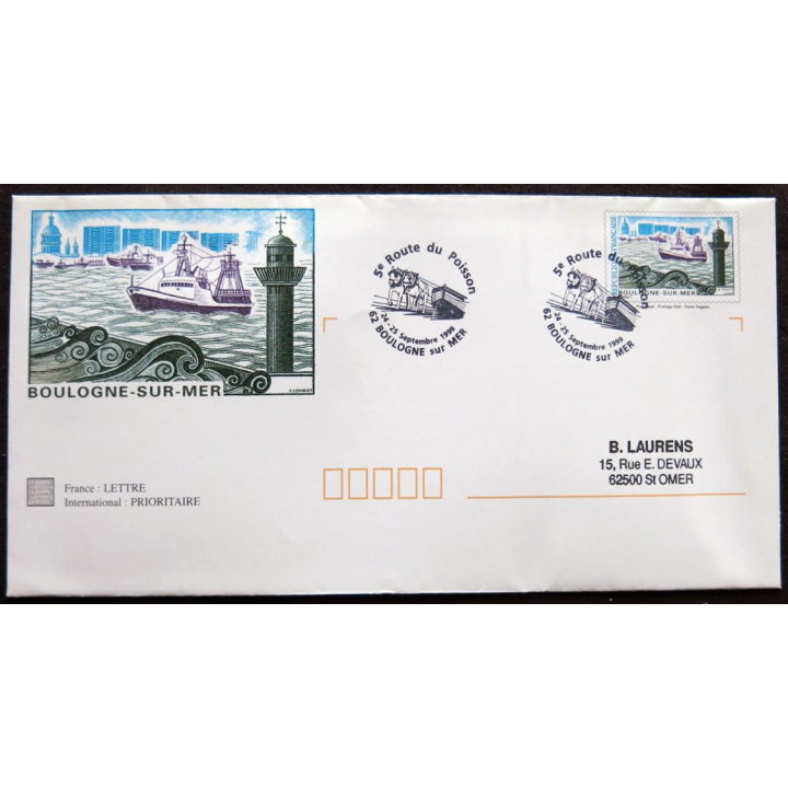 Enveloppe pré timbrée Boulogne sur Mer - 5° route du poisson enveloppe reproduction timbre n° 1503