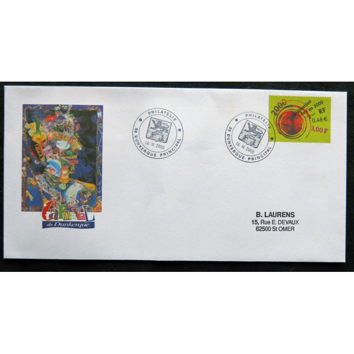Enveloppe souvenir : Dunkerque Principal - Philatélie - Affiche du Carnaval 16/03/2000