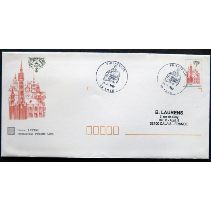 Enveloppe souvenir : Lille - Philatélie - Oblitération 29/03/2001