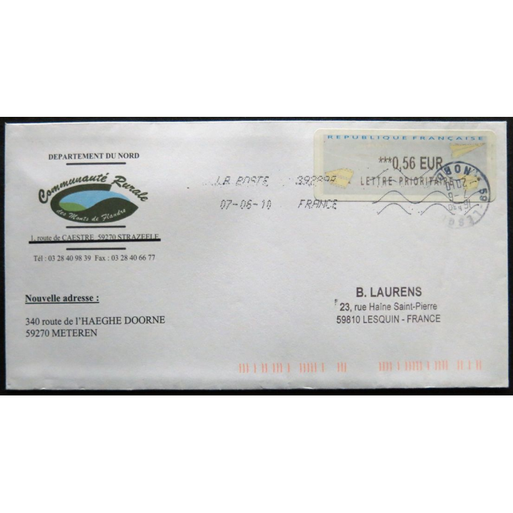 Enveloppe souvenir : Blason Communauté rurale des Monts de Flandres 07/06/2010