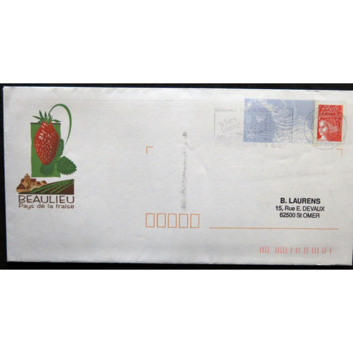 Enveloppe souvenir : Beaulieu sur Dordogne - Pays de la fraise 15/06/2000