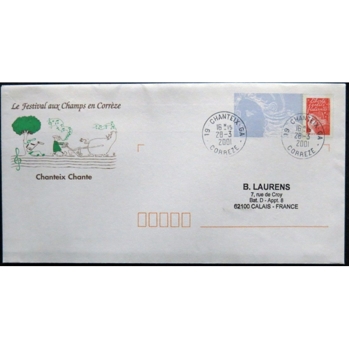 Enveloppe souvenir :Festival des champs en Corrèze 28/03/2001