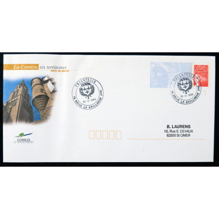 Enveloppe souvenir : La Corrèze - Pays de Brive-La-Gaillarde 20/09/1999