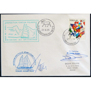 Enveloppe souvenir : Expédition au Spitzberg Voilier polaire Antartica 23/10/1995 avec signature du commandant