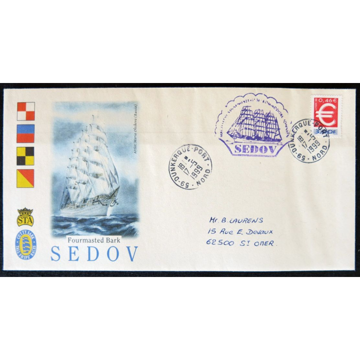 Enveloppe souvenir : Dessin et cachet du voilier SEDOV 17/05/1999