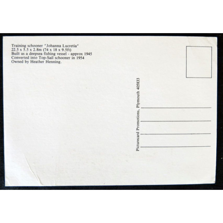 Carte souvenir : Carte du voilier Johanna Lucretia deux-mâts goélette à hunier britannique