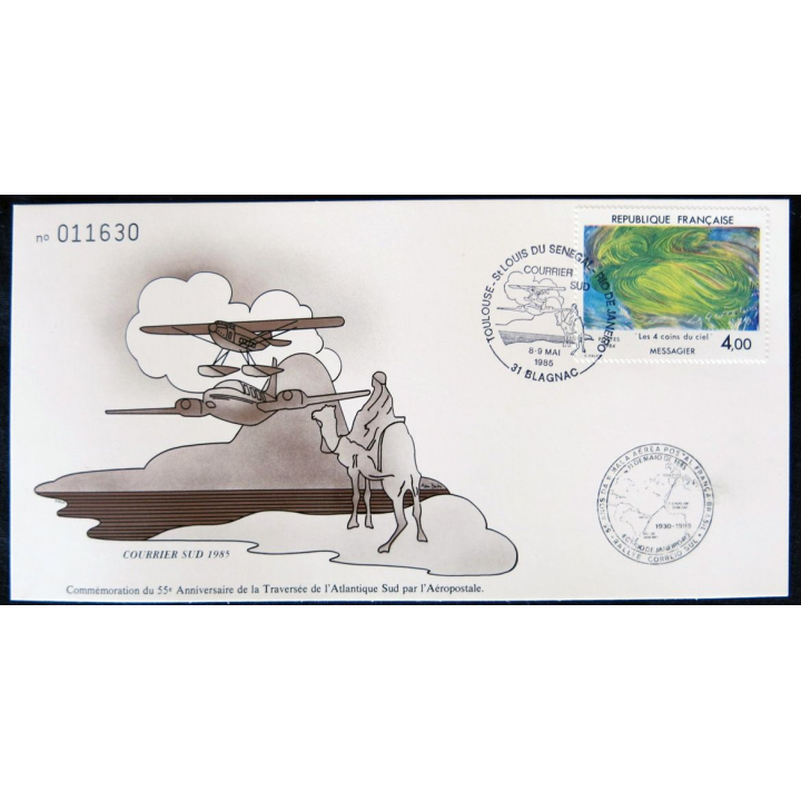 Enveloppe souvenir : 55° anniversaire de la traversée Atlantique Sud Numérotée 011630