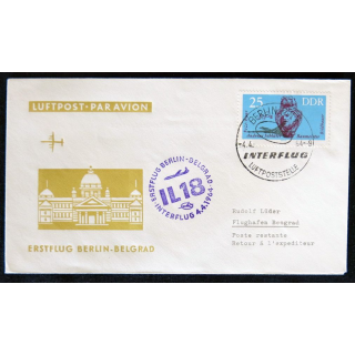 Enveloppe souvenir : Liaison Berlin - Belgrade Interflug 04/04/1964