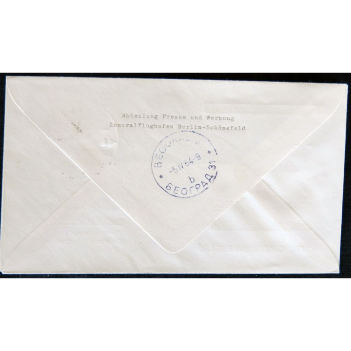 Enveloppe souvenir : Liaison Berlin - Belgrade Interflug 04/04/1964