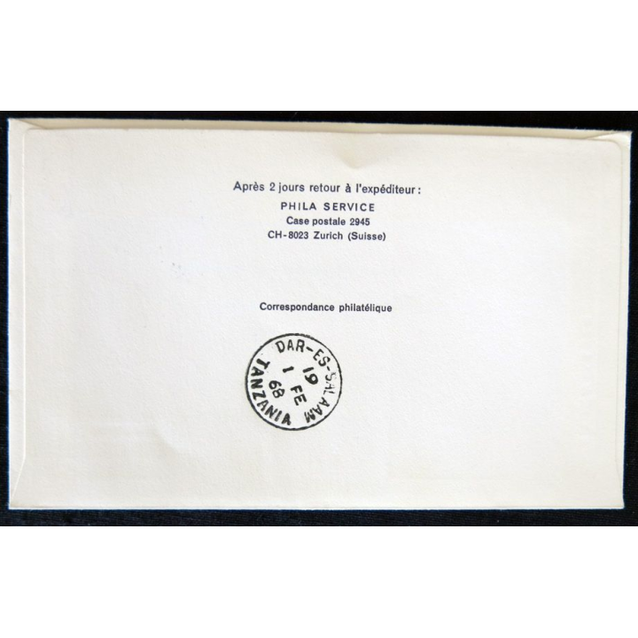 Enveloppe souvenir : Première liaison SAS Zurich - Dar es Salam 03/01/1968