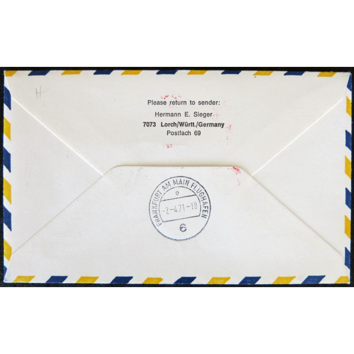 Enveloppe souvenir : Vol inaugural Lufthansa Casablanca - Frankfurt 02/04/1971