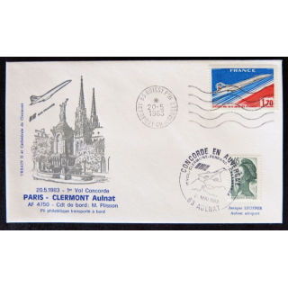 Enveloppe souvenir : Premier vol Concorde Paris - Clermont Aulnat 20/05/1983
