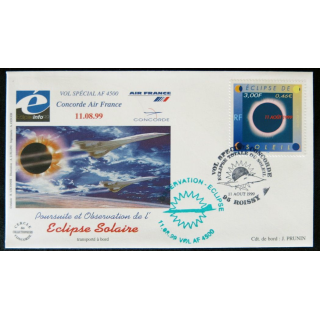 Enveloppe souvenir :  Concorde vol spécial poursuite et observation de l'éclipse solaire 11/08/1999