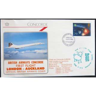 Enveloppe souvenir : British Airways vol Concorde Londres - Auckland 05/04/1986