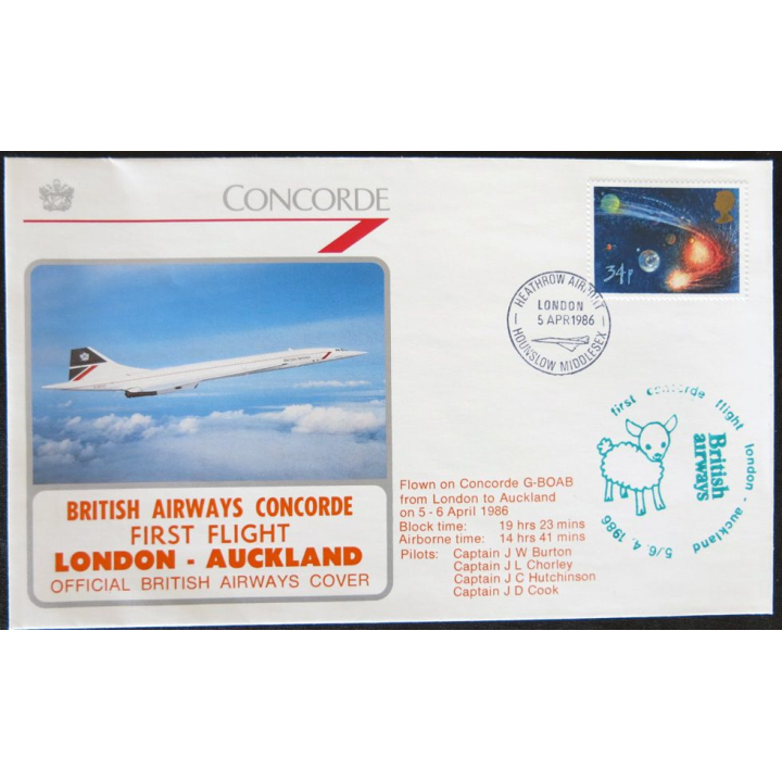 Enveloppe souvenir : British Airways vol Concorde Londres - Auckland 05/04/1986